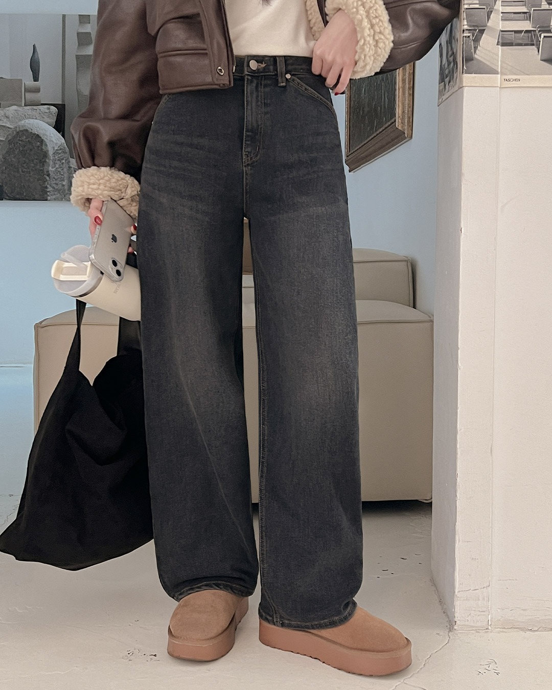 裏起毛デニムパンツ韓国ファッション レディース