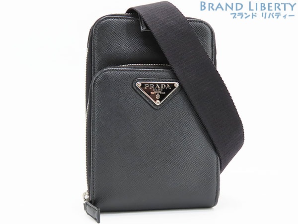 美品プラダサフィアーノスマートフォンケースフォンポーチポシェット斜め掛けショルダーバッグNEROブラック2ZH126