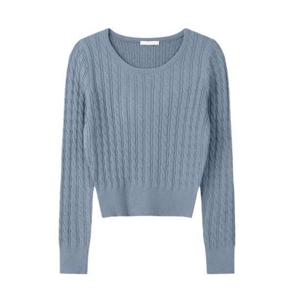 女性シームレスモーダルケーブルUネック長袖ニットTシャツ SGW-KN-Q047-ソラ