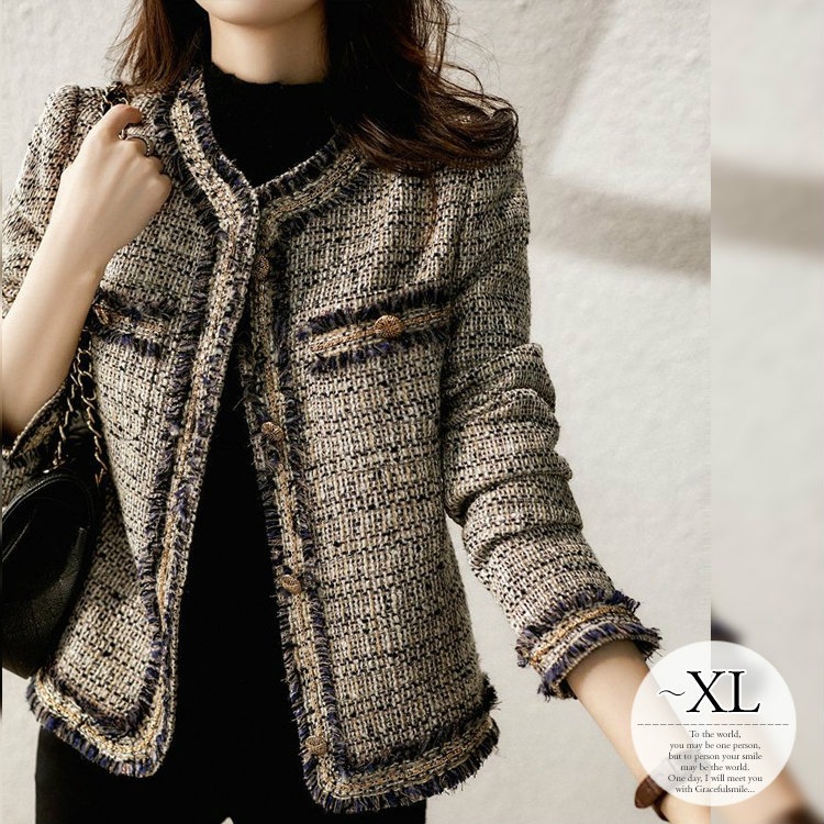 オフィス スーツジャケット 代 レディース コート 大きいサイズ 代 ブラウン 卒業式 上品 ツイードジャケット クラシカル トップス きれいめ ショートコート 代 入学式 アウター 9,533円