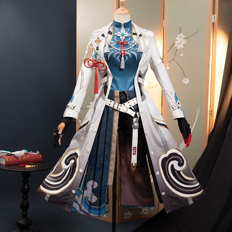 進海スターレールfeixiaoゲームコスプレウィッグ,グレーブルーの長い髪のイヤリング,素晴らしい一般的なハロウィーンのアクセサリー100-105cm