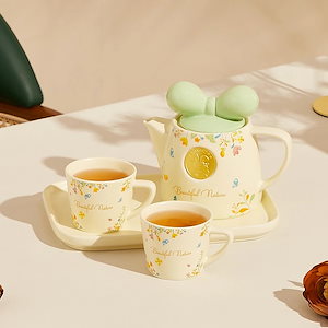 かわいい弓セラミックケトルセットイン風花ティーポットアフタヌーンティー小さな新鮮なコーヒーカップウォーターカップ