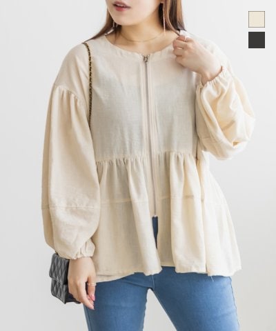 大きいサイズ レディース LL 3L 4L XL XXL XXXL リネンライクペプラムジップブルゾン