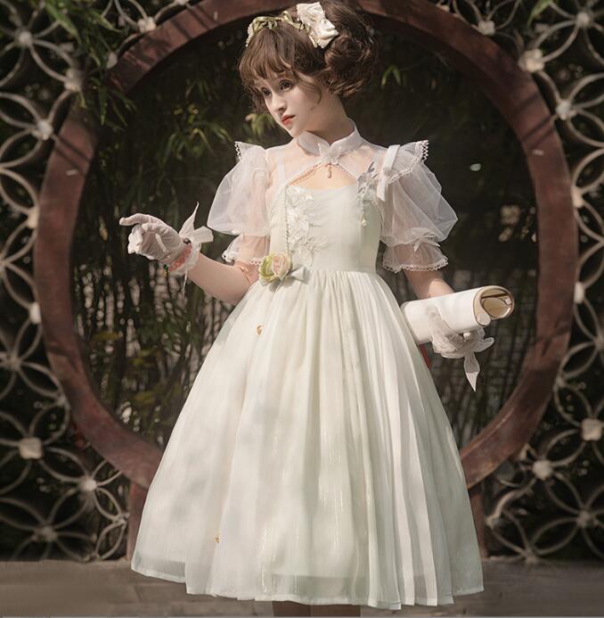 【夏セール！】ロリータワンピース 漢風 中華風 ロリータ服 古風 コスプレ キャミソール レース ボレロ 膝丈ワンピース 発表会 文化祭 学園祭 撮影衣装 パーティードレス 萌え萌え グリーン 新作 10,798円