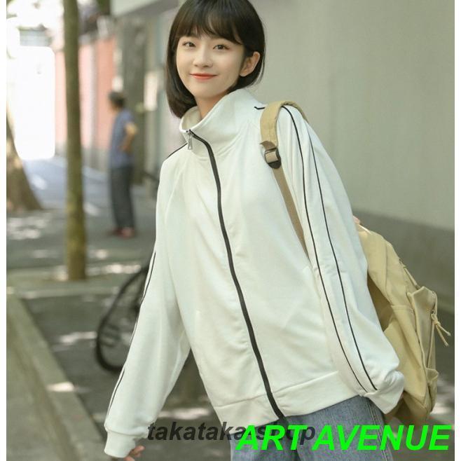 今年も登場N0.1ジップアップ ジャケット ライン ブルゾン レディース アウター 春 秋 ジャンパー ジップジャケット カジュアル ゆったり 白 シンプル スポーツウェア
