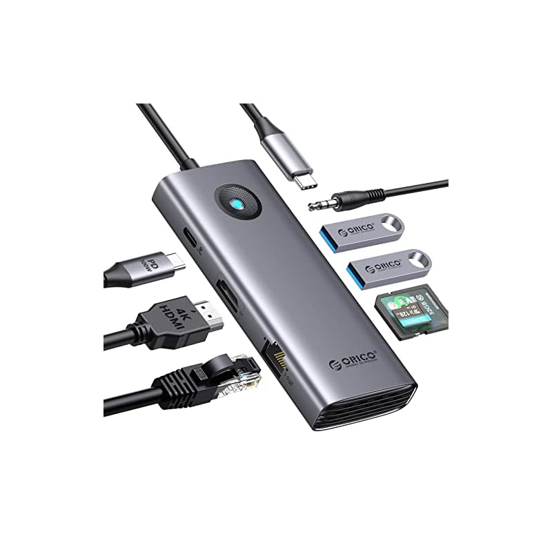 ORICO USB C ハブ 8-in-1 2*USB3.0ポート 4K@60Hz HDMIポート 100W PD充電 1Gbpsイーサネット TF/SDカードリーダー オーディオポート 5Gbpsデ