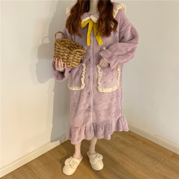 もこもこ モコモコ ルームウェア レディース ホームウェア 部屋着 寝巻き パジャマ 着ぐるみ風 ワンピース ルームワンピース ロングワンピース ロング丈 前ボタン 前あき カーディガン 2