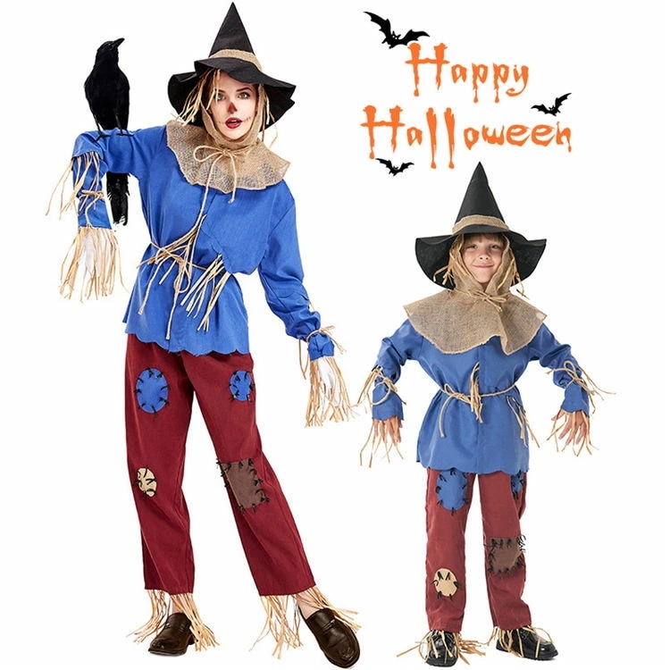 かかし ハロウィン キッズ 衣装 案山子 パペット わら人形 親子お揃い 大人 子供 仮装 おもしろ こども トップス パンツ 帽子付き キャラクター なりきり コスチューム コス 女の子 男の子