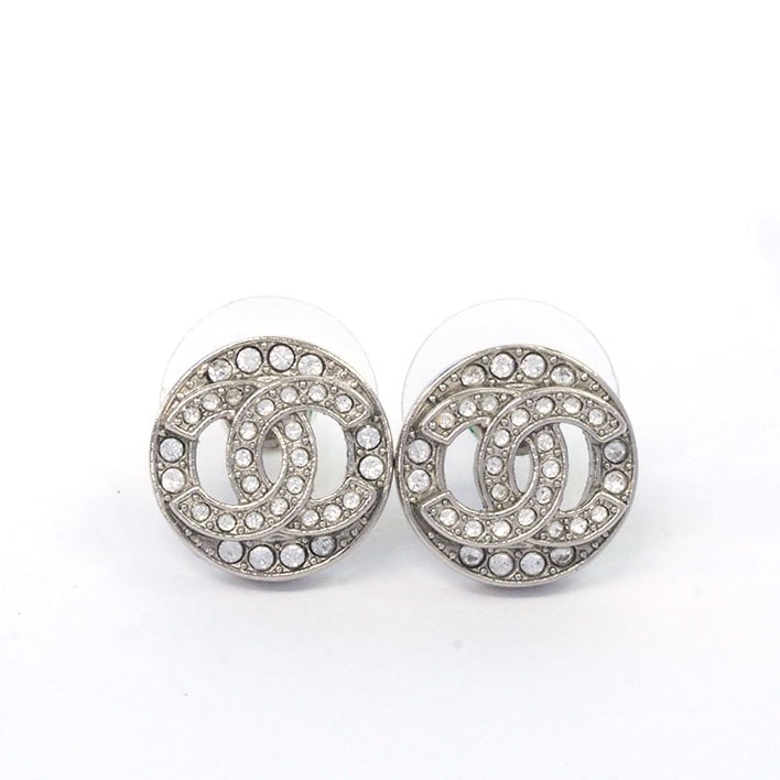 【新品同様】シャネル サークル ココマーク ストラス シルバーカラー クリスタル ラインストーン 【ピアス】