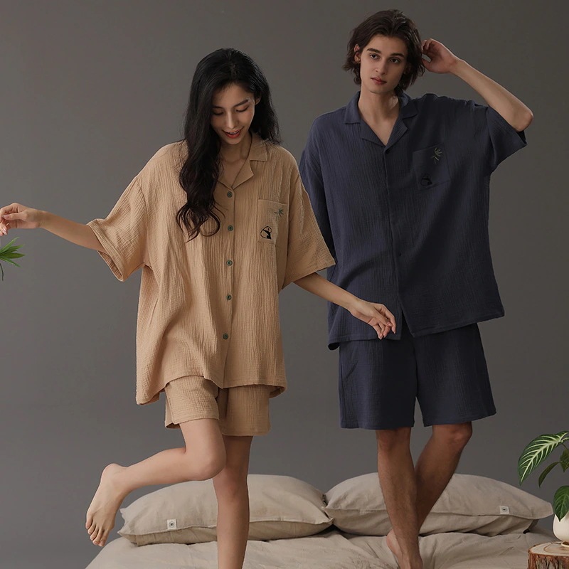 2024 パジャマ 春夏新作 カップル 綿ガーゼ 半袖 外でも着られる 男女兼用 レディース 韓国ファッション