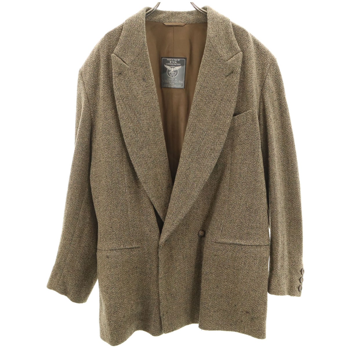 イタリア製 ダブル テーラードジャケット 50 カーキベージュ メンズ 古着