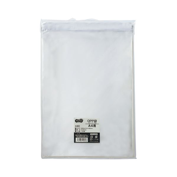 (まとめ) TANOSEE OPP袋 フタ・テープ付 A4用 225×310+40mm 1パック（100枚） (×10セット)