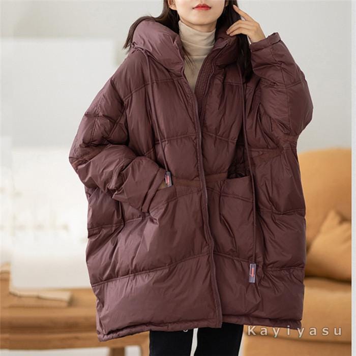 ダウンジャケット ダウンコート レディース ミドル丈 厚手 フード付き 防寒服 体型カバー ダウン90％ カジュアル服 オシャレ 暖かい