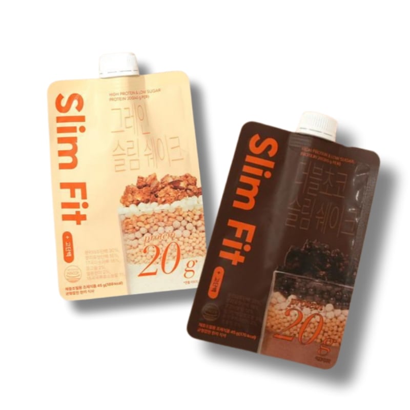 【8個セット/お味選択】スリムフィット 高タンパク プロテインシェイクポーチ 45g×8個 ダブルチョコ味/グレイン味 食事代わりタンパク質 20g 糖類 2g配合