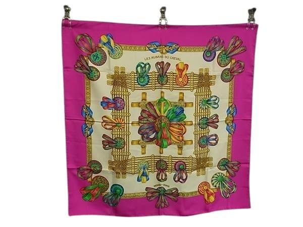 スカーフ カレ90 シルク100% - LES RUBANS DU CHEVAL 馬のリボン マルチカラー 大判 ストール マフラー ブランド 高級 アクセサリー 大人可愛い【本物保証】