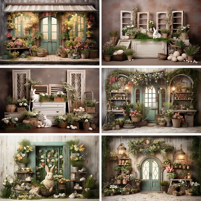 Mocsicka-春の写真の背景より速い店の花のバニーの装飾の小道具新生児のシャワー子供の誕生日のポートレート写真の背景