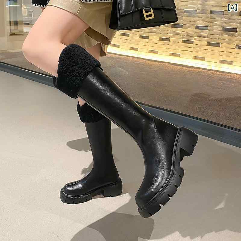 ロングブーツ レディース タイトフィット シンプル おしゃれ スタイルアップ 女性用 レトロ ブラウン ラムウール ブーツ スリム ベルベット 厚手 ナイト ブーツ 身長増し 暖かい スノーブーツ 大
