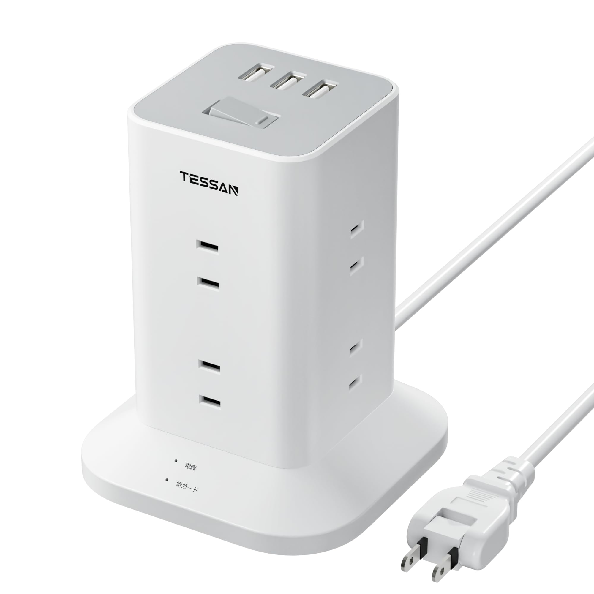 TESSAN タワー型 電源タップ USBポート付き