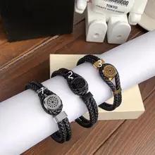 レザーロープブレスレットステンレススチールバックルブレスレット織りレザーブレスレットWanjiaステンレススチールレザーブレスレット