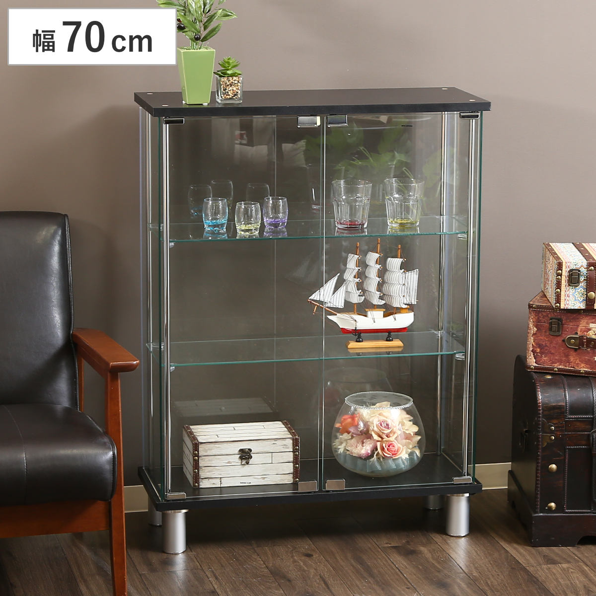 ディスプレイケース 幅70cm 3段 脚付 ショーケース コレクションボード キャビネット ガラスケース 脚付き ガラスキャビネット ディスプレイラック ディスプレイ ガラス 飾り棚 おしゃれ