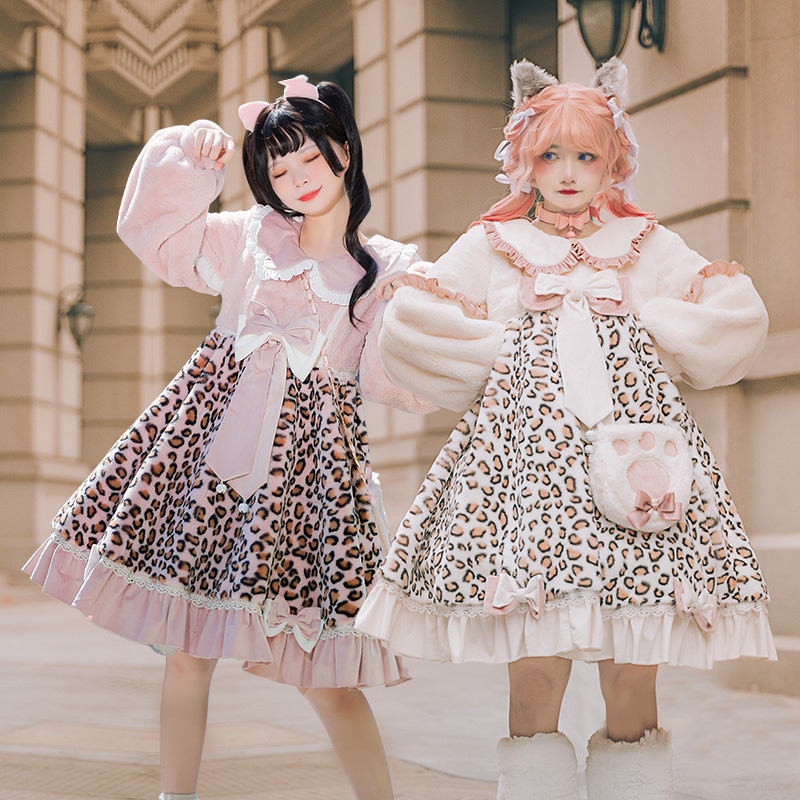 スターキャット冬ぬいぐるみ暖かいふわふわロリータかわいいうさ耳ロリータopスカート
