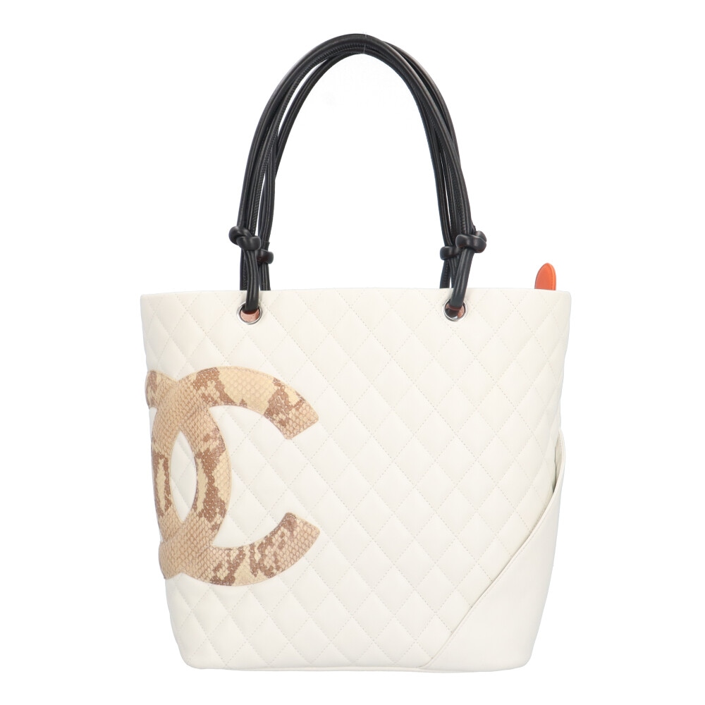 シャネル ファミリーセール品 カンボン ラージ トートバッグ レザー ホワイト CHANEL 中古