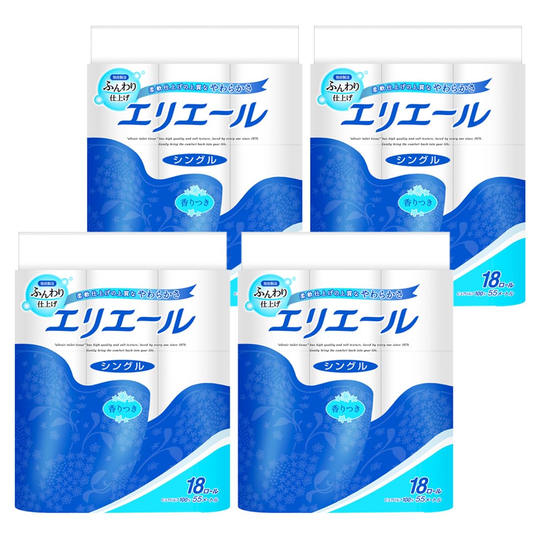 エリエール トイレットペーパー 55m×72ロール(18ロール×4パック) シングル パルプ100% リラックス感のある香り 【ケース販売】