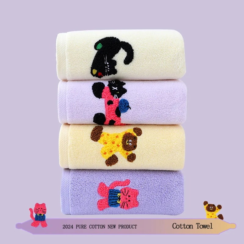漫画刺embroidery純綿フェイスタオルカップル猫の手タオルフルコットン - 15