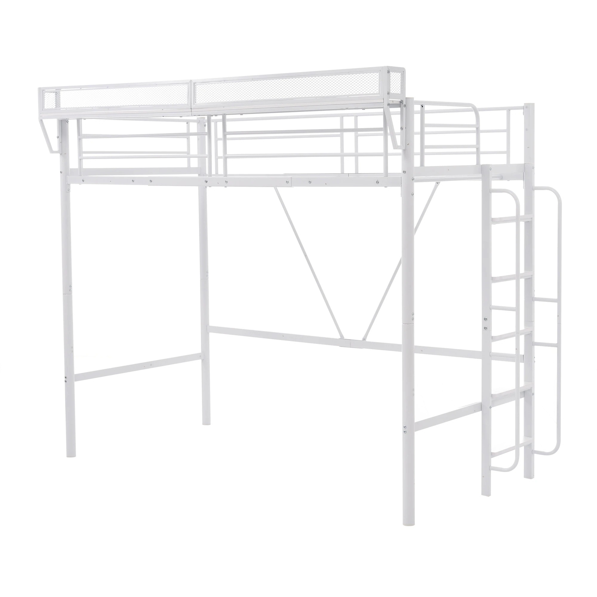 【国内発送】【ホワイト】システムベット 宮棚　ロフトベッド シングル 手すり付き階段 便利な側面収納 北欧風 大人用　 スチール 耐震 32,317円