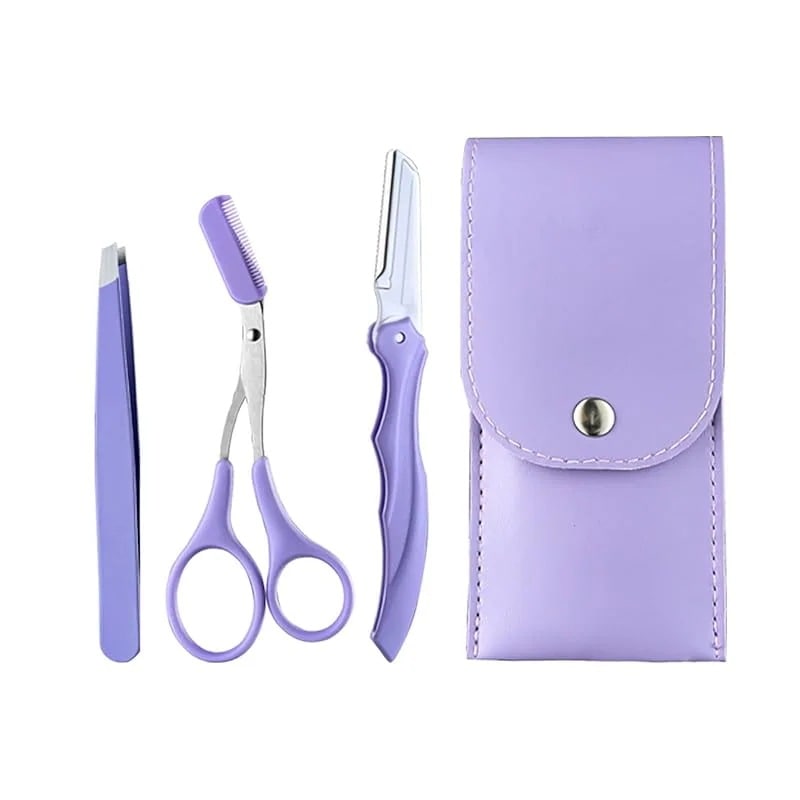 【1つ買うと10個もらえる】nalaina 眉毛セット 眉毛剃り (3点セット 眉用キット 眉毛 はさみ 眉毛カット 眉毛ハサミ 櫛付き 毛抜き 眉メイクアップ道具 ステンレス製 収納袋付き レディー