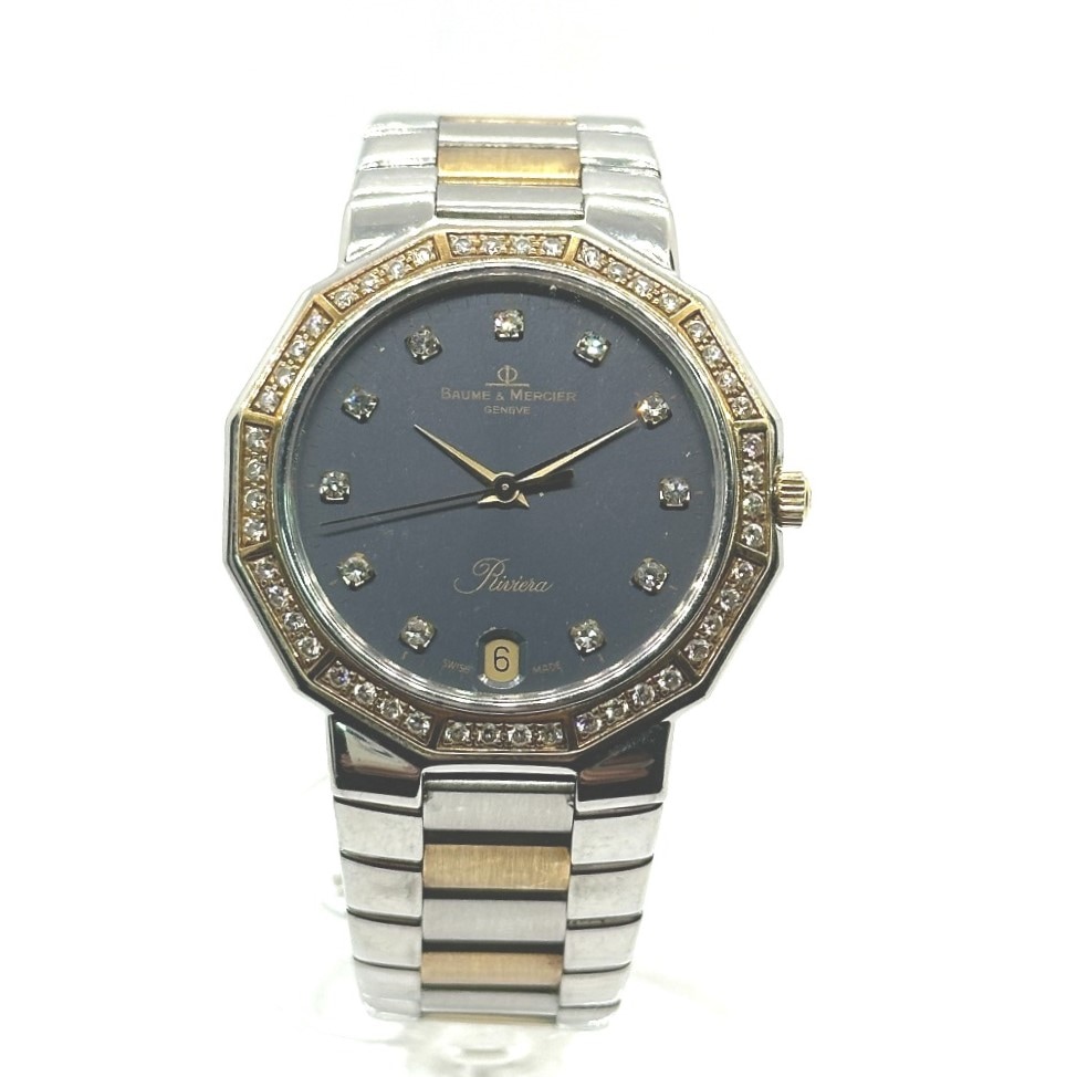 Baume & Mercier ボーム&メルシエ 腕時計 5131.3 ベゼルダイヤ 11PD リヴィエラ リビエラ クオーツ デイト SS/YG シルバー