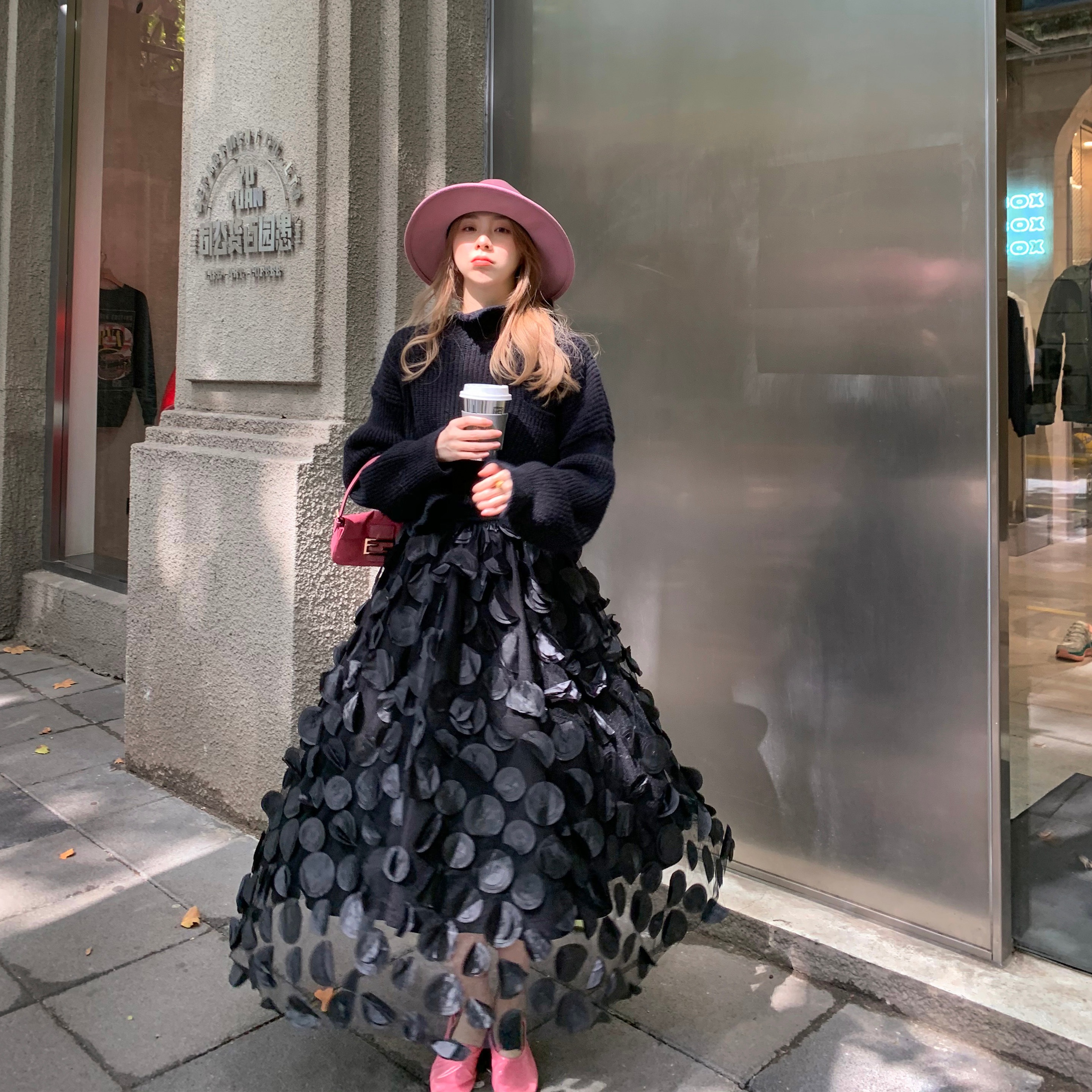 【送料無料】レディース ロングスカート サーキュラー ペタル フレア Aライン ドットモチーフ 5,833円