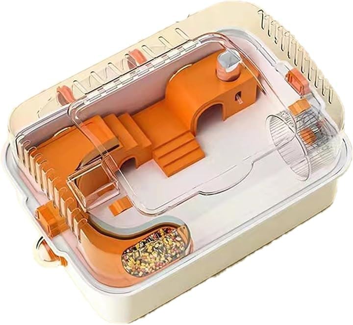 ハムスターケージ 小動物用ケージ 透明 DIY可能 ABS製 組立式 給水ボトルなど 持ち運びやすい お掃除しやすい 通気穴いっぱい(オレンジ, 48L x 35W x 25H cm)