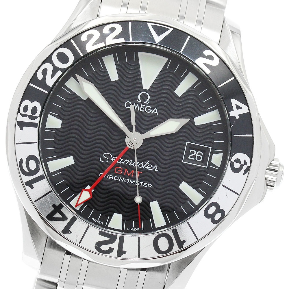 オメガ OMEGA 2534.50 シーマスター300 50周年記念モデル GMT デイト 自動巻き メンズ 保証書付き_960144【中古】