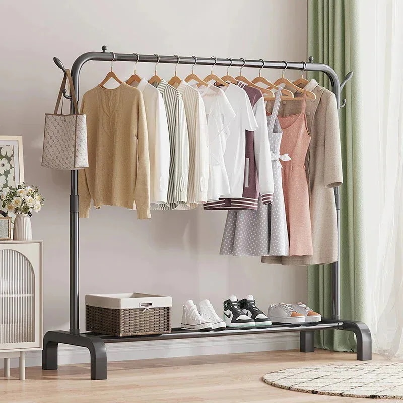 [bibbilili] ハンガー 床置き縦型寝室に服棚 クローゼット 家庭用フード棚 物置靴棚 ハンガーラック ワードローブ ハンガーラック 収納 大容量 パイプハンガー 収納ラック 洗濯物干し 室内