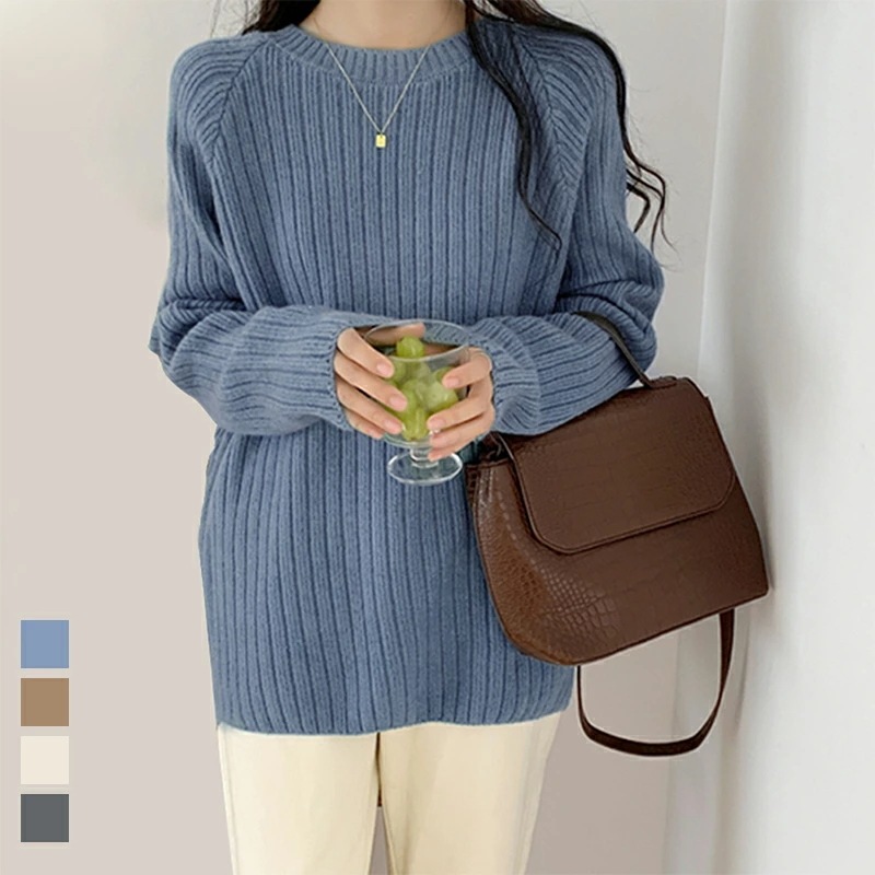 ニット セーター レディース 長袖 クルーネック 伸縮性 無地 シンプル カジュアル 通勤 通学 レディースファッション 20代 30代 40代 50代 60代 ReRe