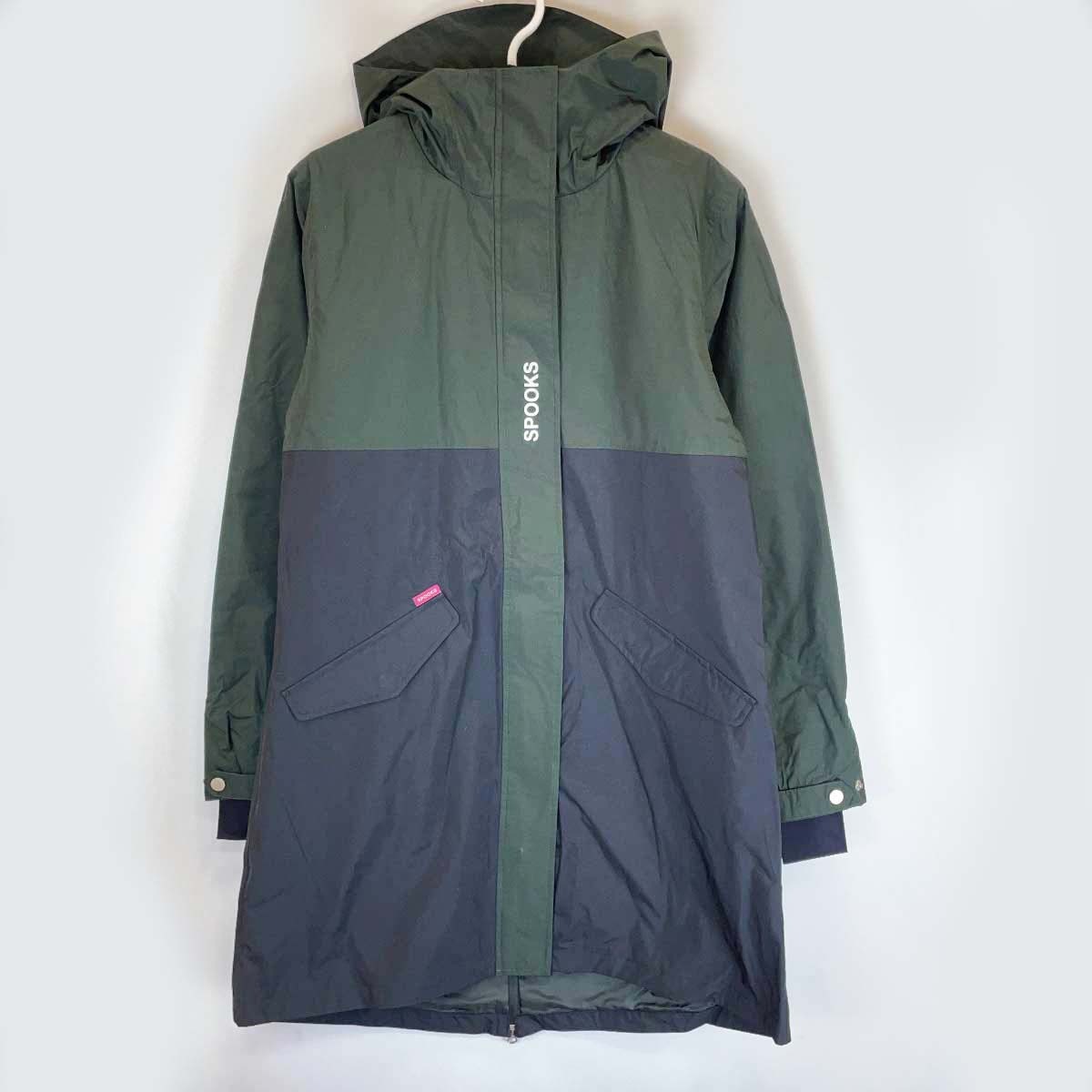 【中古・未使用品】SPOOKS スプークス Johla Rain Coat レインコート ロング丈 M ダークグリーン/ブラック レディース 乗馬 馬術