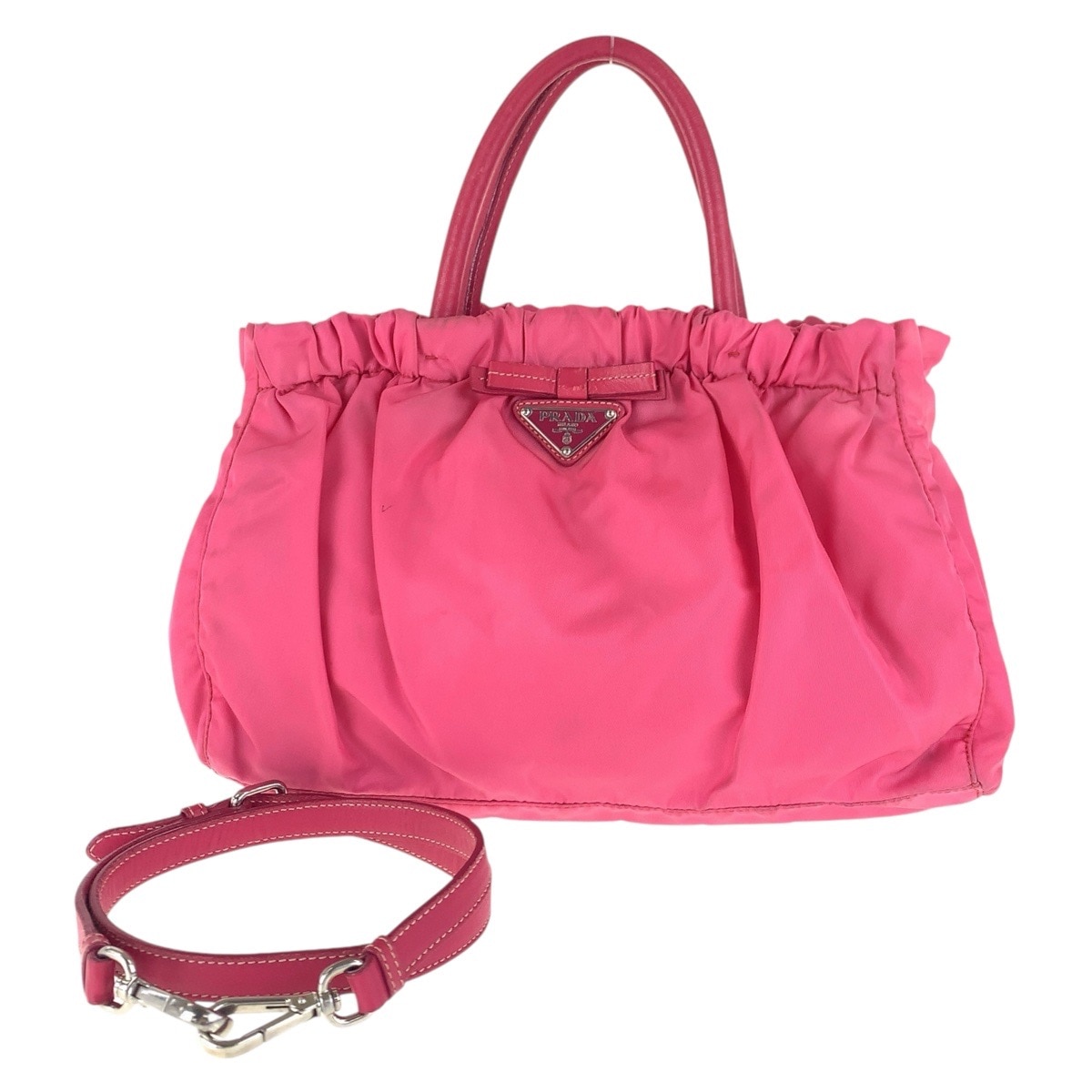 テスート 三角ロゴプレート ピンク シルバー金具 ナイロン/レザー トートバッグ ショルダーバッグ 2way レディース 501161