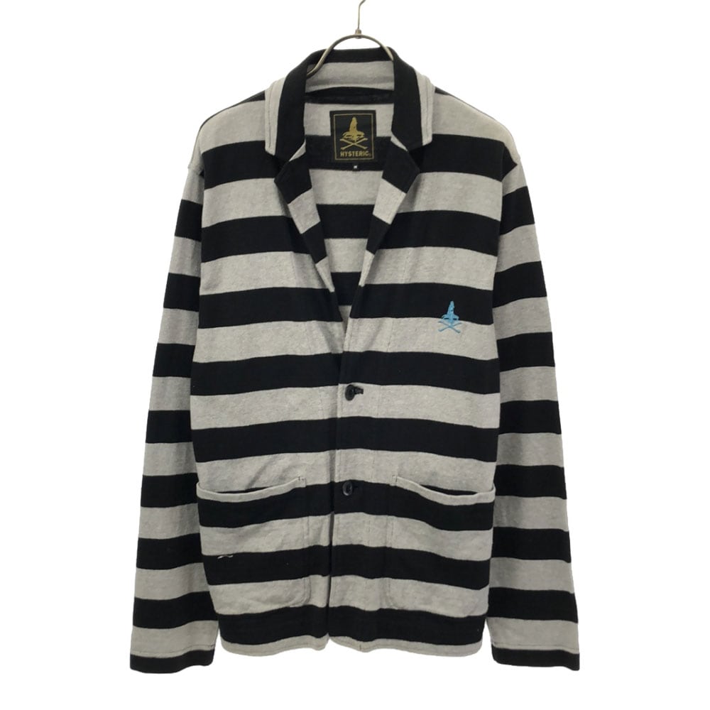 ヒステリック 日本製 ボーダー スウェット テーラードジャケット M ブラック×グレー HYSTERIC 刺繍 メンズ