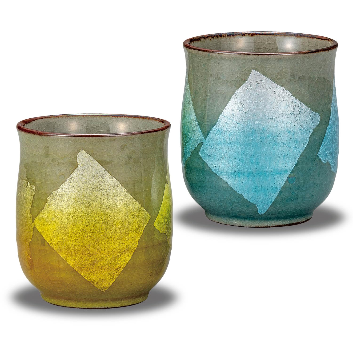 和座の蔵 おしゃれ ペア 湯呑み 九谷焼 夫婦湯呑み 銀彩 水色/黄色 陶器 ブランド 和食器 日本製 結婚記念日 還暦祝い 古希祝い 喜寿祝い 傘寿祝い 米寿祝い プレゼント ギフト