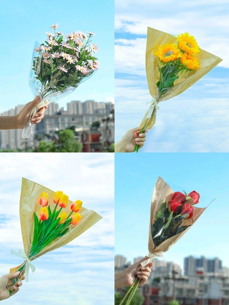 【送料無料】模造花造花小さなヒナギクチューリップヒマワリのバレンタインデー小さな花束素材の写真小道