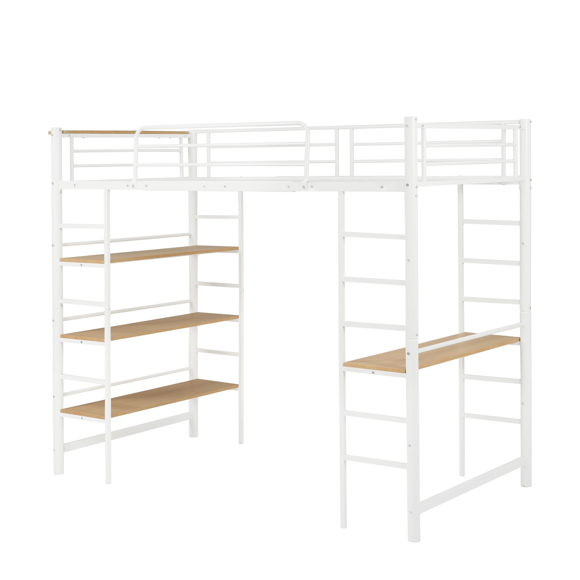 【国内発送.送.料.無.料！】ロフトベッド シングル パイプベッド 収納棚付き デスク付き 三段ラック 北欧風 収納 子供ベッド パイプ 金属 はしご