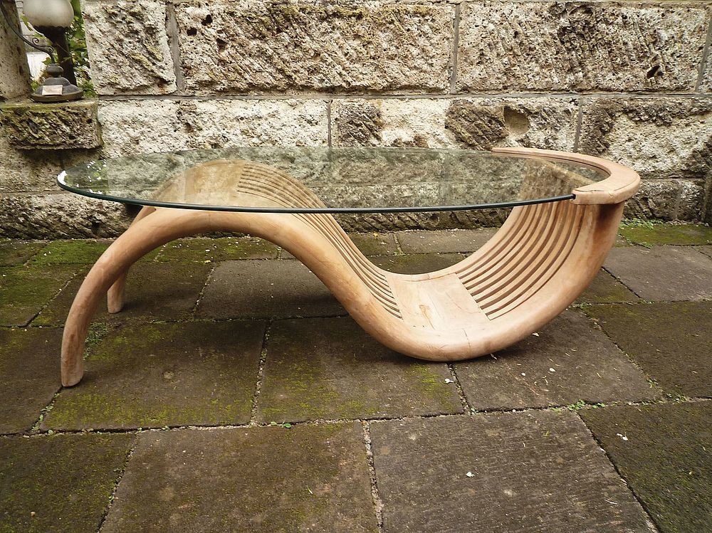 ジャービス商事　ガーデンテーブル　天然木無垢材　チークガラステーブル（無塗装）　36345　木製