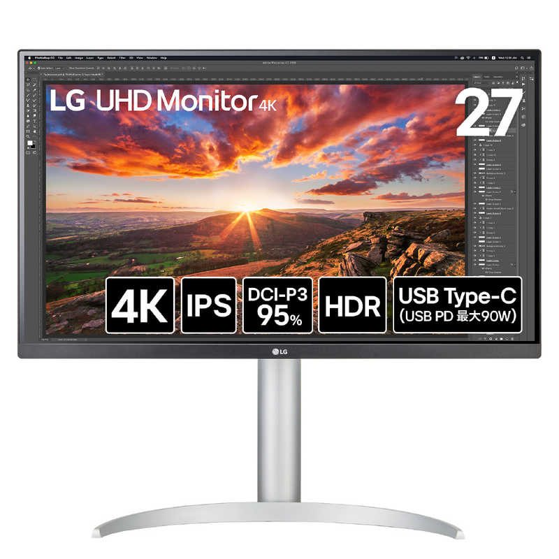 LG　PCモニター UHD Monitor 4K ［27型 / 4K(3840×2160) / ワイド］ ホワイト　27UP850K-W