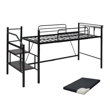 ロフトベッド パイプベッド シングル 耐荷重150kg 高さ130cm ハイベッド ロフトベッドロータイプ 棚 収納 北欧風 大人 一人暮らし 子供部屋 送料無料 スチール 耐震 ベッド シングル