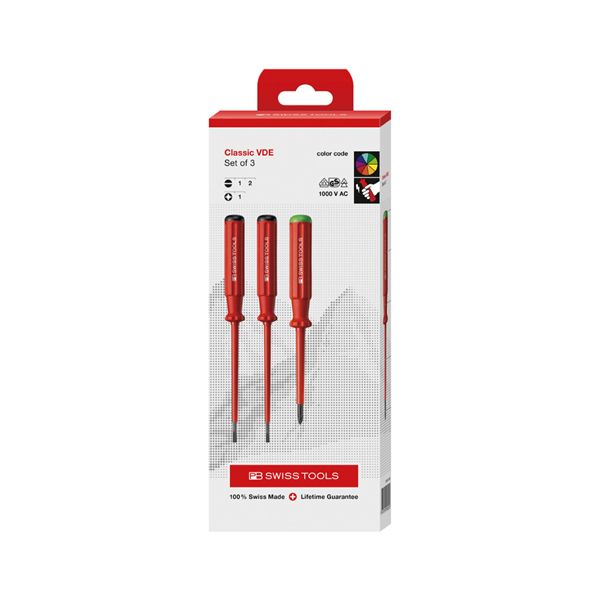PB SWISS TOOLS ピービースイスツールズ 3本組 スイスグリップクラシックタイプ 絶縁ドライバーセット（マイナス/ポジプラス） ペーパーボックス入 5551.CBB