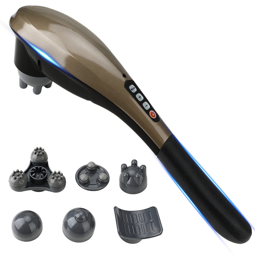 Youmay ハンディマッサージャー ボディマッサージ コートレス 日本技術 静音 充電式 手提げ式 3つ強さ選択可能 ６つ切替ヘッド ４つモード 強力 静音 ローラー 家庭用 自宅 職場用 車用