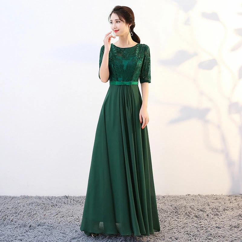 2点購入で200円割引15日間のみ 品ロングドレス 演奏会 カラードレス 袖あり 5分袖 リーフ柄 安い イブニングドレス 花嫁 フォーマルドレス 結婚式 パーティードレス 二次会 コンサート コンク