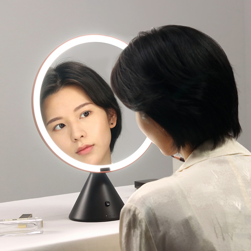 led灯化妆镜高级感专业智能大圆镜美妆台式带灯充电化妆镜子