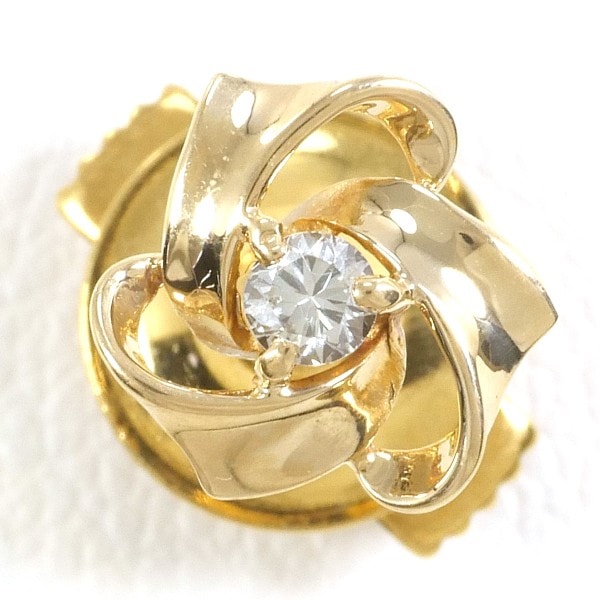 K18 18金 YG イエローゴールド 合金 ピンブローチ ダイヤ 0.10 ジュエリー 中古